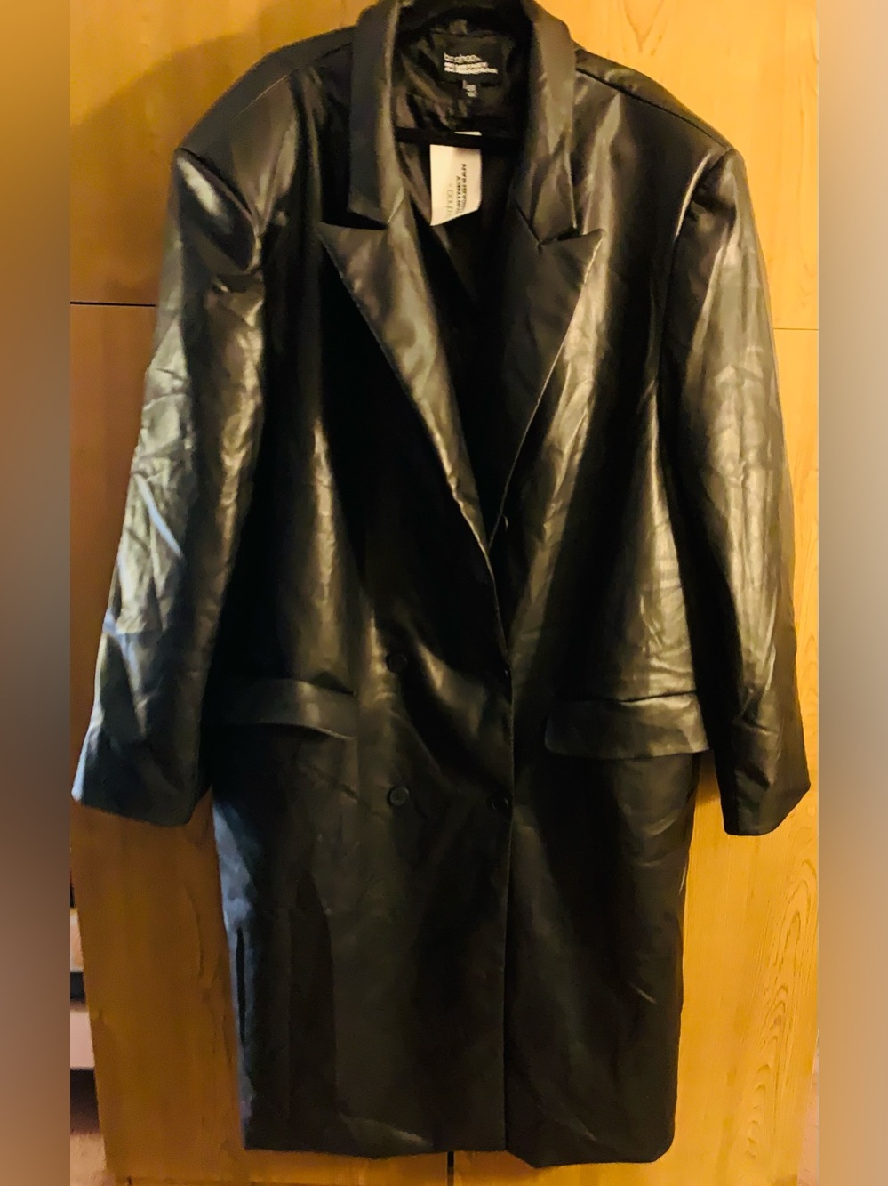 Black Boohoo by Kourtney Kardashian Women's Black Faux Leather Long Coat